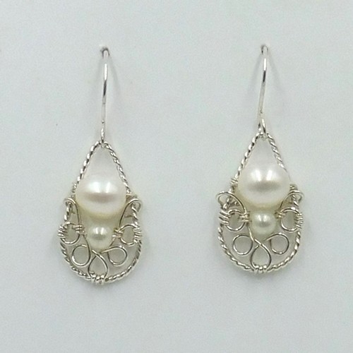 Click to view detail for DKC-2034 DKC-2034 Earrings, Filigree Drop Freshwater Pearl $68
